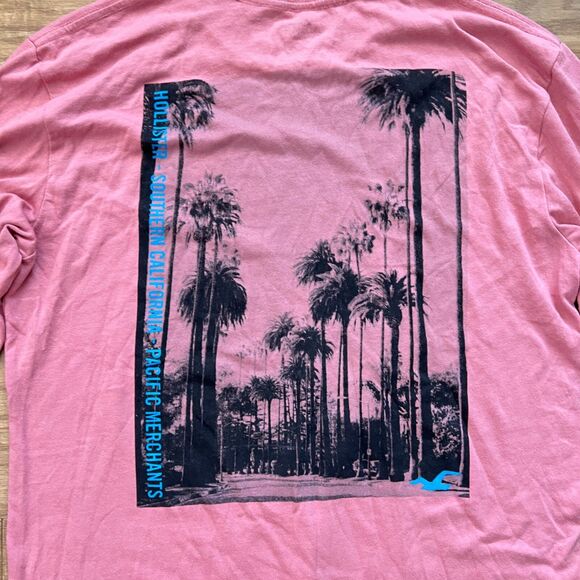 NWT Hollister Tee T-Shirt Men's Size M Graphic Long Sleeve Pink Palm Tree - Picture 4 of 10